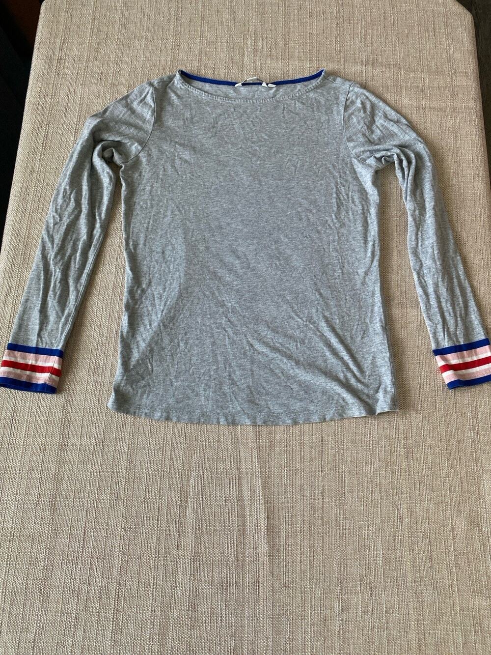 Boden Boat Neck Long Sleeve T-Shirt with Striped Cuffs Size XS